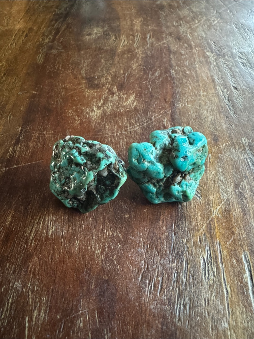 Vintage Turquoise Nugget Earrings - Turquoise Green Stones